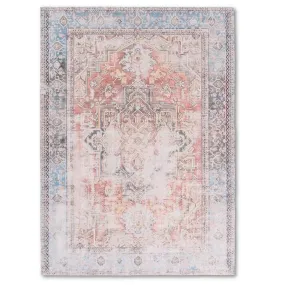 Distressed Blue Orange Washable Rug
