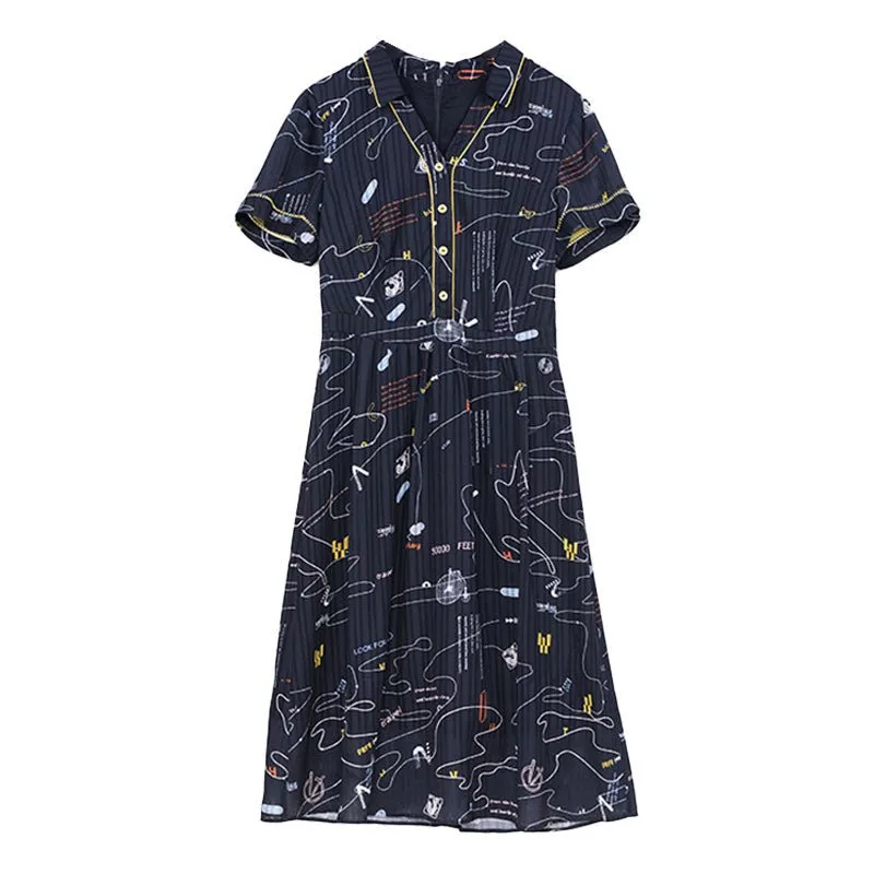 Navy Blue V Neck Waisted Midi Dress